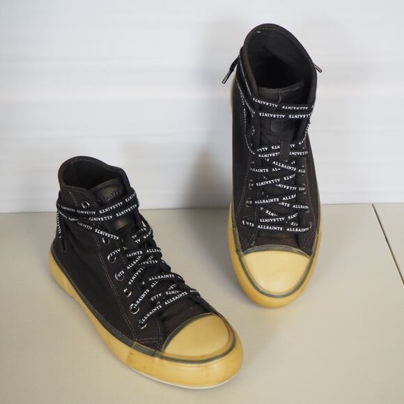 ALLSAINTS Jaxon High Top Canvas Sneaker Shoes Mens S US 9 EU 42 Black Distressed - Picture 2 of 11
